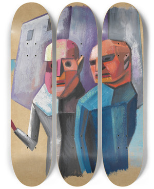 Triptych art skateboard deck of Karl Wiener Ohne Titel Figurenstudie by Karl Wiener (1901-1949)