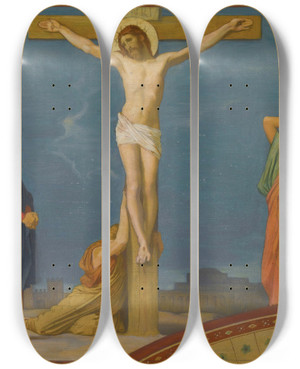 Triptych art skateboard deck of Jeanhippolyte Flandrin La Mort De Jsuschrist Sur Le Calvaire by Hippolyte Flandrin (1809-1864)