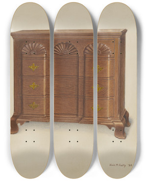 Triptych art skateboard deck of Alvin M Gully Block Front Chest Of Drawers by Alvin M Gully