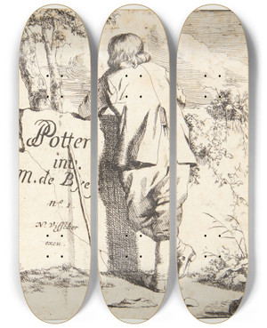 Triptych art skateboard deck of Marcus De Bye Titelblad Til Ker_1 by Marcus de Bye (1638-1688)