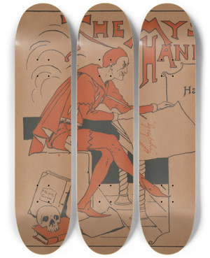 Triptych art skateboard deck of Archie Gunn The Mystery Of Handwriting by Archie Gunn (1863-1930)