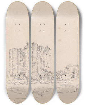 Triptych art skateboard deck of James Moore Bothal Castle Northumberland by James Moore (1762-1799)