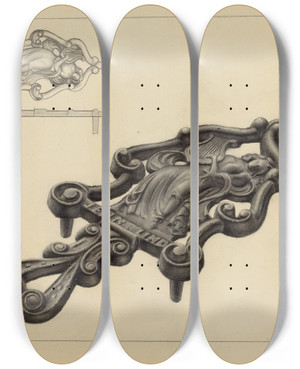 Triptych art skateboard deck of Milton Grubstein Flat Iron Holder_1 by Milton Grubstein