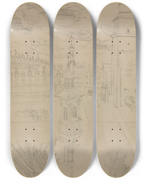 Triptych art skateboard deck of Stanisaw Wyspiaski Rynek Krakowski by Stanislaw Wyspianski (1869-1907)