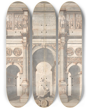Triptych art skateboard deck of Jan Goeree View Of The Arch Of Constantine by Jan Goeree (1670-1731)