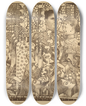 Triptych art skateboard deck of Jan Toorop Verheugd Gouda by Jan Toorop (1858-1928)