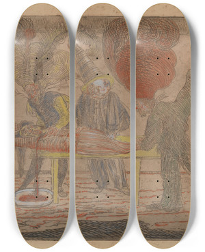 Triptych art skateboard deck of James Ensor The Assassination by James Ensor (1860-1949)