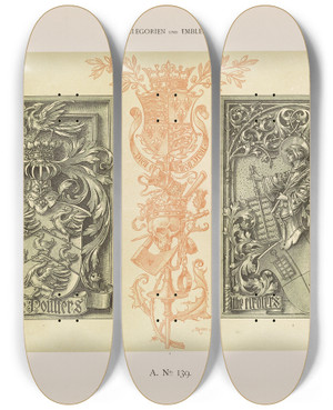 Triptych art skateboard deck of Albert Ilg Allegorien Und Embleme Vol Ii Pl150 by Albert Ilg (1847-1896)