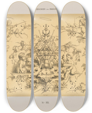 Triptych art skateboard deck of Albert Ilg Allegorien Und Embleme Vol I Pl105 by Albert Ilg (1847-1896)