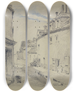 Triptych art skateboard deck of Ferdinand Boberg Limpasse Trane Montmartre by Ferdinand Boberg (1860-1946)