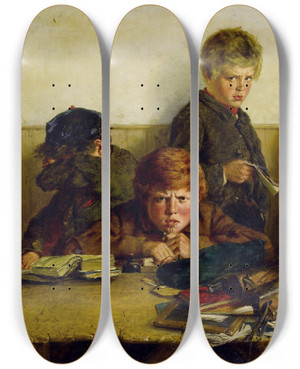 Triptych art skateboard deck of Erskine Nicol Kept In by Erskine Nicol (1825-1904)