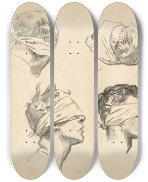 Triptych art skateboard deck of John Singer Sargent Studies For Gassed Iii by John Singer Sargent (1856-1925)