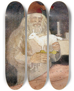 Triptych art skateboard deck of Venny Soldanbrofeldt Joulupukki Tuo Lahjan Pojan Sngyn Viereen by Venny Soldan-Brofeldt (1863-1945)