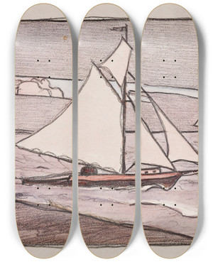 Triptych art skateboard deck of Venny Soldanbrofeldt Purjeveneet Vesill by Venny Soldan-Brofeldt (1863-1945)