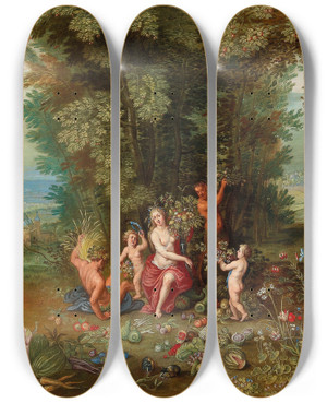 Triptych art skateboard deck of Jan Van Kessel The Younger An Allegory Of Earth by Jan van Kessel the Younger (1654-1708)