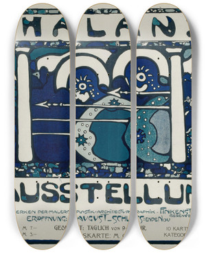Triptych art skateboard deck of Wassily Kandinsky Plakat Fr Die Erste Ausstellung Der Phalanx by Wassily Kandinsky (1866-1944)