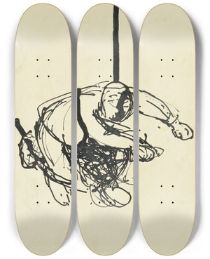Triptych art skateboard deck of Peter Hansen Figurstudie by Peter Hansen (1868-1928)