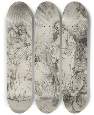 Triptych art skateboard deck of Rembrandt Van Rijn Christ Appearing To The Apostles_1 by Rembrandt Van Rijn (1606-1669) Triptych art skateboard deck of Rembrandt Van Rijn Christ Appearing To The Apostles_1 by Rembrandt Van Rijn (1606-1669)