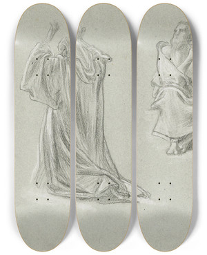 Triptych art skateboard deck of Frederic Leighton A Sheet Of Figure Studies by Frederic Leighton (1830-1896)