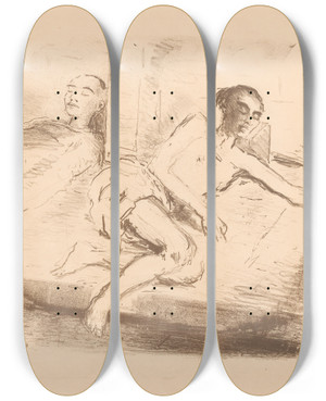 Triptych art skateboard deck of Marius Bauer Twee Opiumschuivers by Marius Bauer (1867-1932)