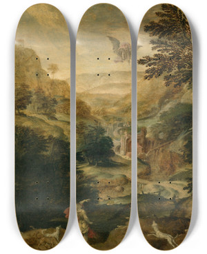 Triptych art skateboard deck of Paul Bril The Rape Of Ganymede by Paul Bril (1554-1626)