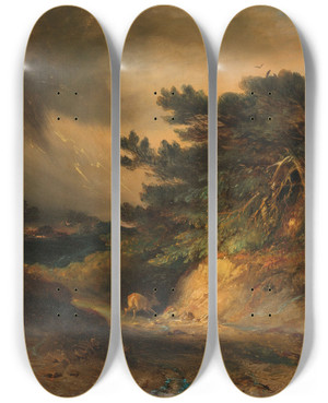 Triptych art skateboard deck of Johannes Tavenraat The Thunderstorm by Johannes Tavenraat (1809-1881)