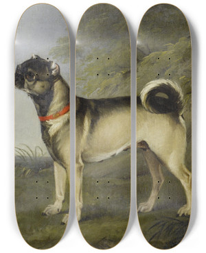 Triptych art skateboard deck of Henry Bernard Chalon A Favourite Pug Bitch by Henry Bernard Chalon (1770-1849)