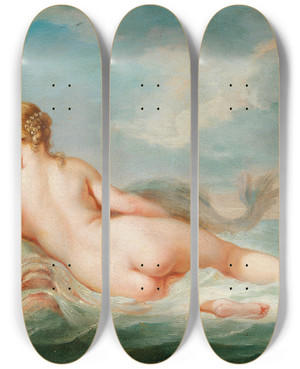 Triptych art skateboard deck of Jacques Charlier A Naiad Lying Upon A Dolphin by Jacques Charlier (1720-1790)