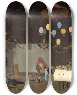 Triptych art skateboard deck of Ramn Casas Studio Interior by Ramon Casas (1866-1932)