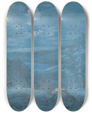 Triptych art skateboard deck of Johann Georg Von Dillis View Of The Anklalpe And The Schliersee by Johann Georg Von Dillis (1759-1841)