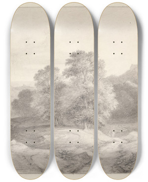 Triptych art skateboard deck of Johan Ludvig Lund Landskab Fra Roms Omegn by Johan Ludvig Lund (1777-1867)