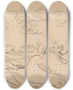 Triptych art skateboard deck of Ernst Ludwig Kirchner Landscape In The Taunus by Ernst Ludwig Kirchner (1880-1938)