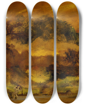 Triptych art skateboard deck of Louis Michel Eilshemius Overhanging Branches by Louis Michel Eilshemius (1864-1941)