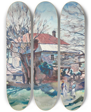 Triptych art skateboard deck of Maud Sherwood Bare Trees by Maud Sherwood (1880-1956)