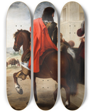 Triptych art skateboard deck of Bartolom Estebn Murillo The Departure Of The Prodigal Son by Bartolome Esteban Murillo (1617-1682)