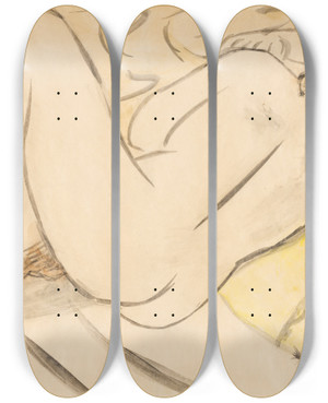 Triptych art skateboard deck of Max Beckmann Sleeping Nude by Max Beckmann (1884-1950)
