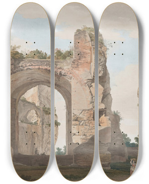 Triptych art skateboard deck of Giovanni Battista Lusieri A View Of The Ruins Of The Baths Of Caracalla by Giovanni Battista Lusieri (1755-1821)