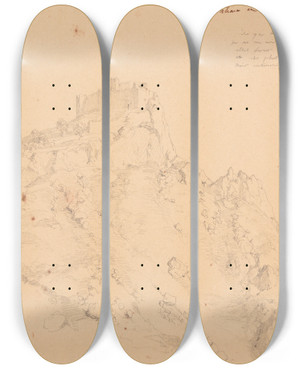 Triptych art skateboard deck of Jacquesraymond Brascassat Chteau De Capri by Jacques Raymond Brascassat (1804-1867)