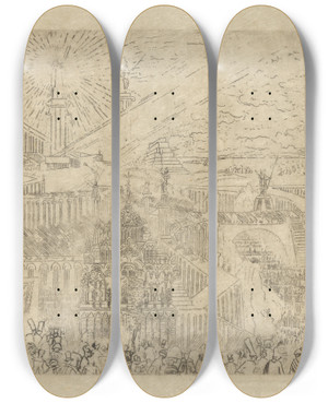 Triptych art skateboard deck of James Ensor Verovering Van Een Vreemde Stad by James Ensor (1860-1949)