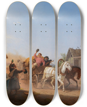 Triptych art skateboard deck of Peter Von Hess Russische Dorfschnke by Peter Von Hess (1792-1871)