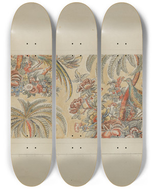 Triptych art skateboard deck of Edith Magnette Hand Blocked Chintz by Edith Magnette (20-)