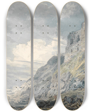 Triptych art skateboard deck of Thomas Girtin Findlater Castle Banff by Thomas Girtin (1775-1802)