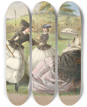 Triptych art skateboard deck of John Leech The Fair Toxophilites by John Leech (1817-1864) Triptych art skateboard deck of John Leech The Fair Toxophilites by John Leech (1817-1864)