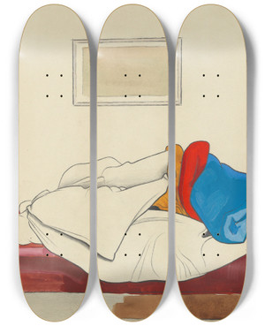Triptych art skateboard deck of Karl Wiener Mein Bett by Karl Wiener (1901-1949)