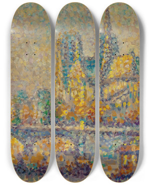 Triptych art skateboard deck of Gustave Cariot Notredame De Paris by Gustave Cariot (1872-1950)