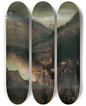 Triptych art skateboard deck of Anton Romako Wildbad Gastein Am Abend Bei Bengalischer Beleuchtung by Anton Romako (1832-1889)