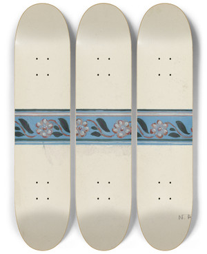 Triptych art skateboard deck of Nicholas Acampora Wall Paper Border On Bandbox Lid by Nicholas Acampora