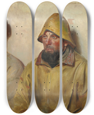 Triptych art skateboard deck of Michael Ancher Interir Med To Fiskere by Michael Ancher (1849-1927) Triptych art skateboard deck of Michael Ancher Interir Med To Fiskere by Michael Ancher (1849-1927)