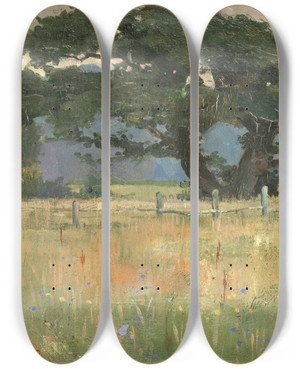 Triptych art skateboard deck of Edward Reginald Frampton Landscape by Edward Reginald Frampton (1870-1923)