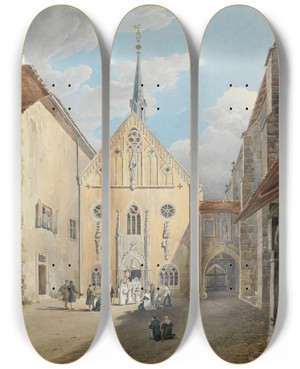 Triptych art skateboard deck of Carl Ludwig Frommel Hof Des Klosters Lichtenthal Bei Badenbaden Mit Der Frstenkapelle by Carl Ludwig Frommel (1789-1863)